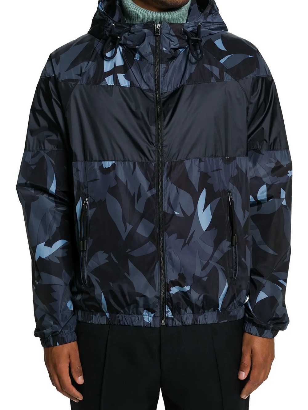 Hugo Boss Navy & Light Blue Printed Hooded Windbreaker